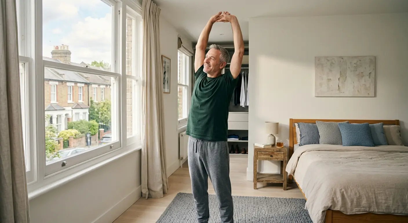 Man stretching comfortably after using the device